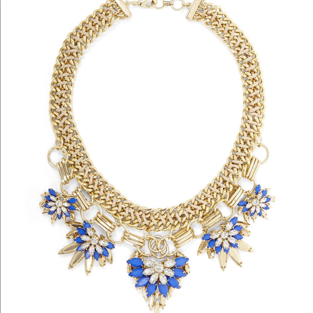 BCBG blue floral stone chain statement necklace